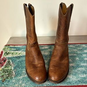 Justin Ladies Roper Boots, Distressed Brown Leather.